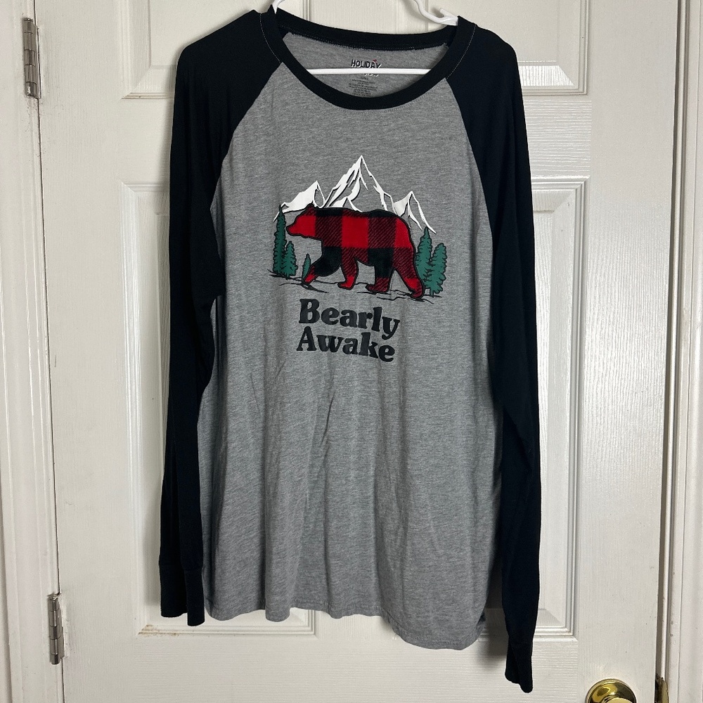 ! Holiday #FamJams Gray Plaid Bear Matching Christmas Pajama Top Women Size XL
